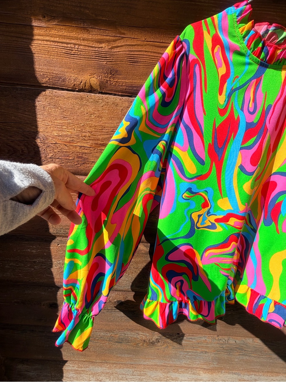 Neon Swirl Ruffle-Hem Blouse - Multicolor - Picture 2 of 6